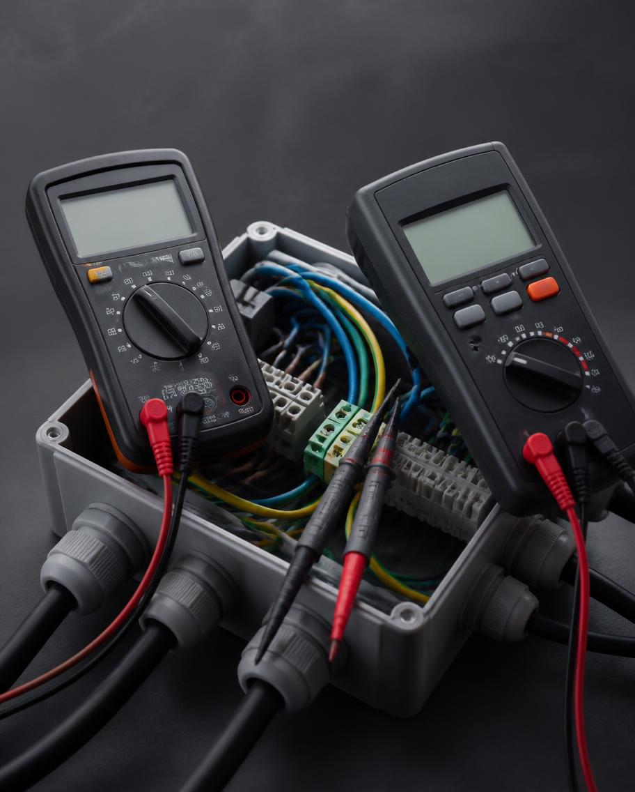 Multimeter och isolationsprovare vid öppen kopplingsdosa